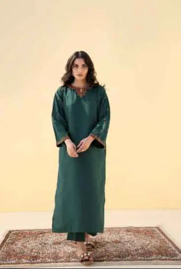 DARK GREEN EMB 2PC