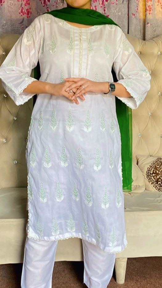Green Embroidered 3 Piece Set for Stylish Wardrobe Enhancements