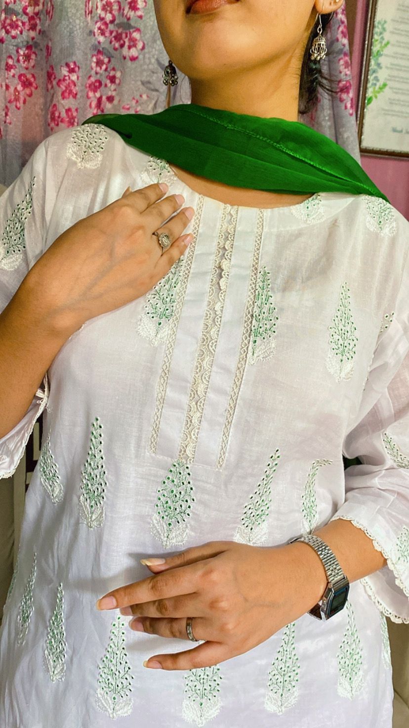 Green Embroidered 3 Piece Set for Stylish Wardrobe Enhancements
