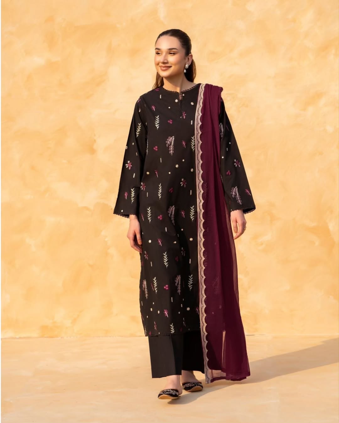 Black Aura Embroidered Set - Stylish 2Pc Ensemble